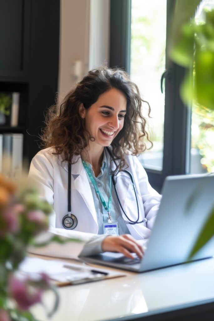 Image of woman doctor sitting at desk 